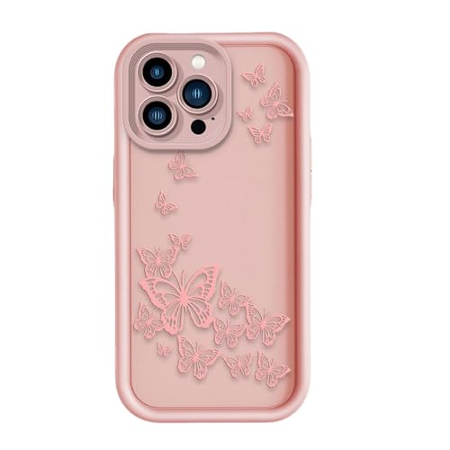 Nogkdyc Silicone Handyhülle für iPhone 16 Hülle Geprägte Butterfly Phone Case Für IPhone16ProMax Phone Case Silikon Anti-Drop Full Pack Soft Shell Für IPhone15 Fall 14Promax-pink-Für iphone12ProMax von Nogkdyc