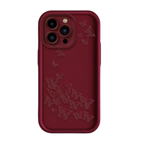 Nogkdyc Silicone Handyhülle für iPhone 16 Hülle Geprägte Butterfly Phone Case Für IPhone16ProMax Phone Case Silikon Anti-Drop Full Pack Soft Shell Für IPhone15 Fall 14Promax-rot-Für iphone15PLUS von Nogkdyc