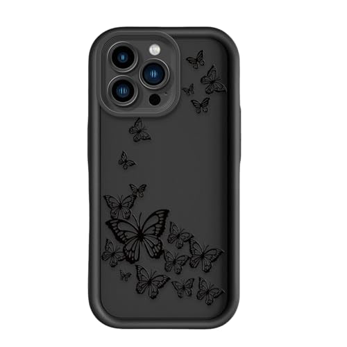 Nogkdyc Silicone Handyhülle für iPhone 16 Hülle Geprägte Butterfly Phone Case Für IPhone16ProMax Phone Case Silikon Anti-Drop Full Pack Soft Shell Für IPhone15 Fall 14Promax-schwarz-Für iphone15PLUS von Nogkdyc