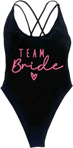 Nogkdyc Team Bride Swimsuit Briefdrucke In Einem Stück Badebekleidung In Einem Stück Schwimmbad Bacchelorette Feier Mit Badebekleidung-M-Jalousie von Nogkdyc