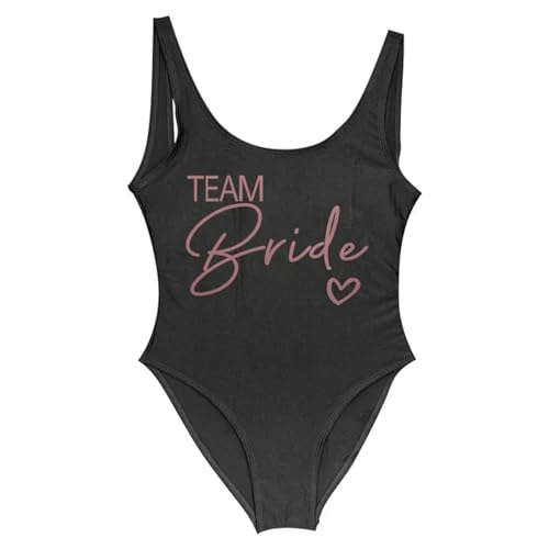 Nogkdyc Team Bride Swimsuit Frauen Team Braut Einteilige Bademode Für Junggesellenparty Hen Party Badeanzüge-Schwarzes Team 3-L von Nogkdyc