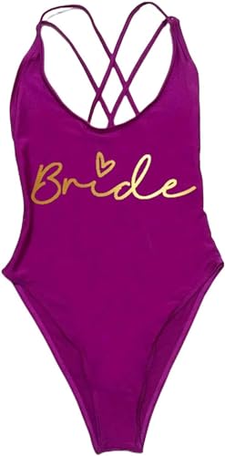 Nogkdyc Team Bride Swimsuit Ganzer Badeanzug Mit Druck Aus Vollständigen Kostümbuchstaben Für Bachelorette Party-XL-Braut Pugd von Nogkdyc