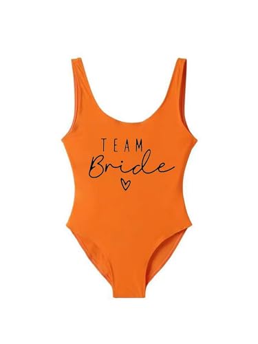 Nogkdyc Team Bride Swimsuit Mit Druck In Englischer Team Braut Kostüme Für Junggesellenparty Und Am Strand Getragen Werden-Orange schwarz-XL von Nogkdyc