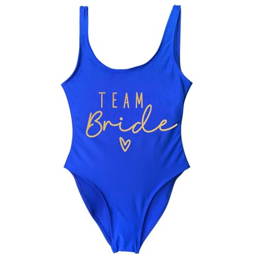 Nogkdyc Team Bride Swimsuit S-3xl Team Braut Einkeiles Badeanzug Squad Women Badelorette Party Badeanzug-Gold blau-XXL von Nogkdyc
