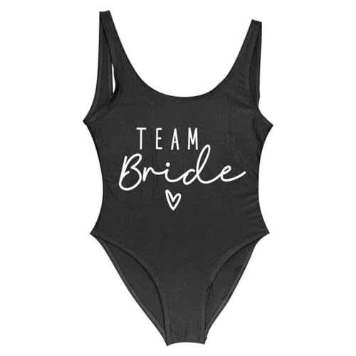 Nogkdyc Team Bride Swimsuit S-3xl Team Braut Einkeiles Badeanzug Squad Women Badelorette Party Badeanzug-weiß schwarz-L von Nogkdyc
