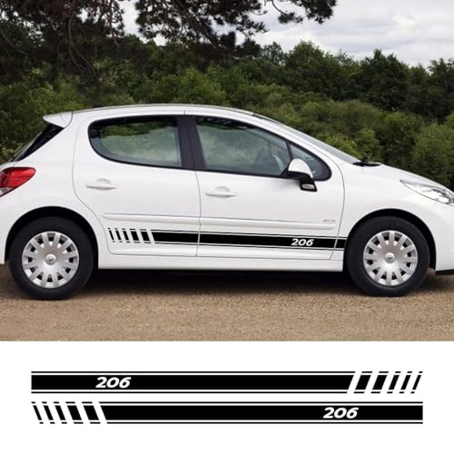 NonWoohdf 2 Stück Autoseitenaufkleber, Auto-Styling, Sport-Vinylfolie, Aufkleber, Grafiken, passend für Peugeot 206, Tuning-Zubehör von NonWoohdf