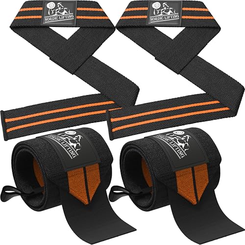 Powerlifting Wrist Wraps + Lifting Straps Set (2 Paar) für Kraftsport, Crosstraining, Workout. Schützt vor Verletzungen beim Gewichtheben für Männer & Frauen von Nordic Lifting