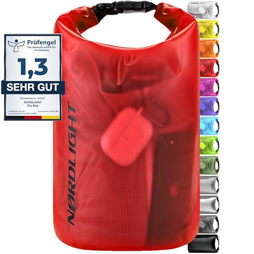 Nordlight Dry Bag 15L Wasserdichter Beutel - (Rot) Wasserdichter Packsack Mit Roll Top Verschluss Und Schultergurt | Schwimmen, Baden, Strand, Kanu, Stand Up Paddling, Tauchen von Nordlight