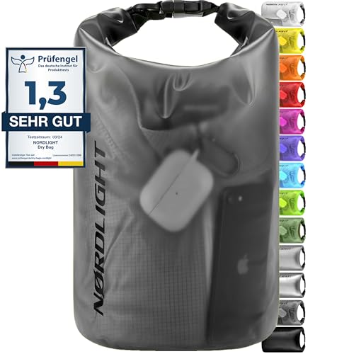 Nordlight Dry Bag 20L Wasserdichter Beutel - (Anthrazit) Wasserdichter Packsack Mit Roll Top Verschluss Und Schultergurt | Schwimmen, Baden, Strand, Kanu, Stand Up Paddling, Tauchen von Nordlight