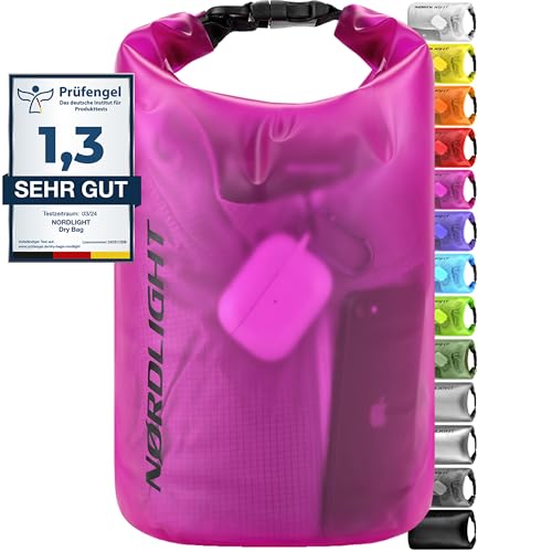 Nordlight Dry Bag 5L Wasserdichter Beutel - (Pink) Wasserdichter Packsack Mit Roll Top Verschluss Und Schultergurt | Schwimmen, Baden, Strand, Kanu, Stand Up Paddling, Tauchen von Nordlight