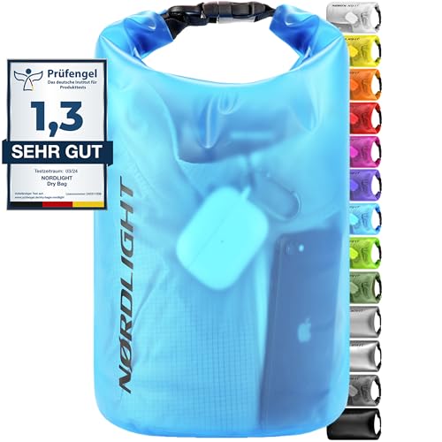 Nordlight Dry Bag 20L Wasserdichter Beutel - (Blau) Wasserdichter Packsack Mit Roll Top Verschluss Und Schultergurt | Schwimmen, Baden, Strand, Kanu, Stand Up Paddling, Tauchen von Nordlight