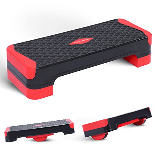 NORTHERN STONE 2-in-1 Höhenverstellbare Aerobic-Trittstufe mit Body Balance Board Workout 10 cm 15 cm Fitnessstufen (Schwarz - Rot) von Northern Stone