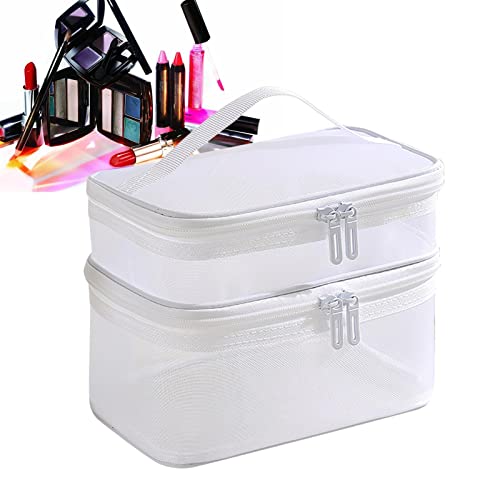 Doppelschicht-Kosmetiktasche - Transparente kosmetische Tragetasche Make-up Organizer | Handelte zweischichtige Kosmetiktaschen für Haaraccessoires, Kosmetik, Reisen, Toilettenartikel Novent von Novent