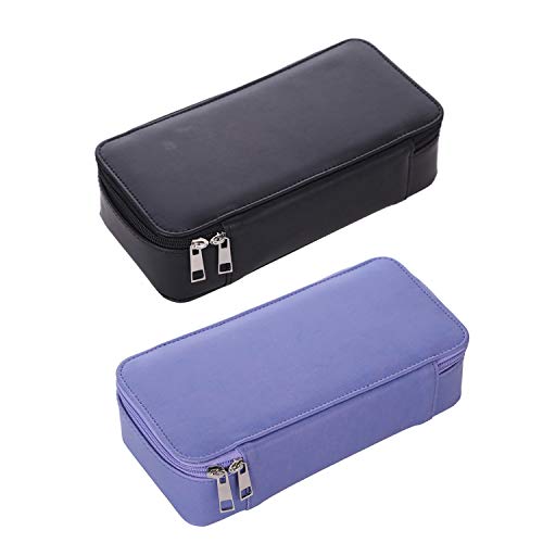 Ntcpefy 2 x lila/schwarze große Kapazität Schreibwaren-Tasche Stiftetasche doppelschichtige Multifunktions-Stifttasche abnehmbares Federmäppchen, schwarz und violett von Ntcpefy
