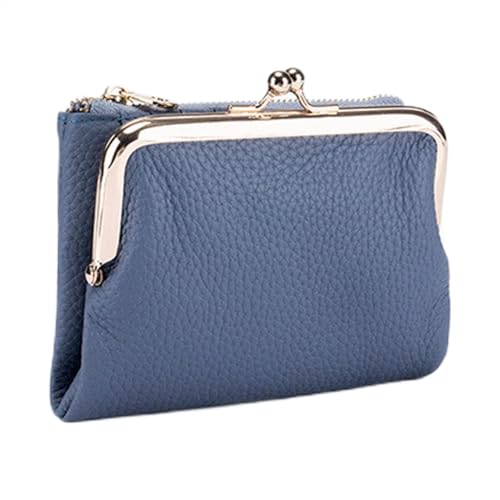 Nuhjytgf Damen Mode Echtleder Clutch Kleine Damen Geldbörse Münzgeldbörse mit Kartenfächern Kreditkartenetui mit Reißverschlussfach Kompakte Leder Clutch Geldbörse für Frauen und Mädchen, blau, Refer von Nuhjytgf