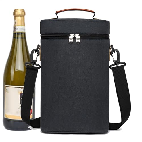 Nuhjytgf Flaschen-Wein-Tragetasche, isolierte Weintasche für 2 Flaschen, auslaufsicher, Weinträger mit Griff, stabile Wein-Reisetasche, tragbare Kühltasche für Wein, BYOB und Weinliebhaber, Schwarz , von Nuhjytgf