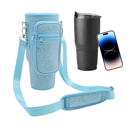 Water Bottle Carrier | Water Bottle Holder | Sparkling Rhinestone Water Bottle Carrier | Stylish Insulated Coffee Cup Holder With Phone Pocket | Water Bottle Bag With Adjustable Strap For Daily Use von Nuhjytgf