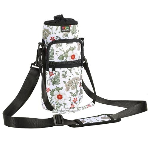 Nuovoware Flaschenhalter Trinkflasche Molle Beutel 25oz/710ml, Isolierte Neopren Kessel mit Schultergurt und Front Reißverschluss Tasche für Wandern Laufen Radfahren Jagd Reisen - Weißer Hibiskus Nuovoware Flaschenhalter Trinkflasche Molle Beutel 25oz/710ml, Isolierte Neopren Kessel mit Schultergurt und Front Reißverschluss Tasche für Wandern Laufen Radfahren Jagd Reisen - Weißer Hibiskus von Nuovoware