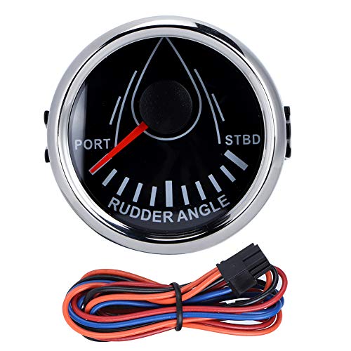 NutriEss Boat Ruderwinkelanzeige 0-190OHM Signal 52 mm Universal Messgerät mit Rudersensor 9-32V Hintergrundbeleuchtung weiße Zifferblatt Silberabdeckung für die Yacht- und (Black Dial Silver Bezel) von NutriEss