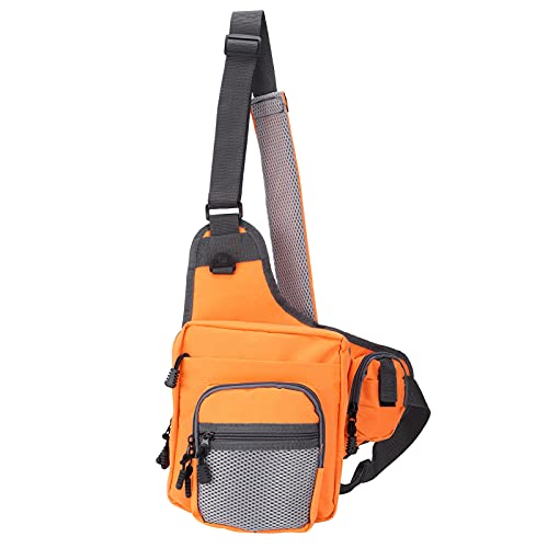 Nuvollo Angelrucksack, Fliegenfischer-Sling-Pack mit verstellbaren Schultergurten, Multi-Pocket-Aufbewahrungstasche für Angelgeräte, zum Angeln, Wandern, Reisen (Orange) von Nuvollo