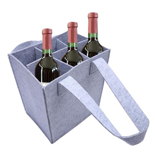 Nuyhgtr Flaschen- und Wein-Tragetasche, Filz-Flaschenhalter mit 6 Fächern, tragbare Filztasche mit Griffen für Hochzeit, Reisen, Picknick, Geburtstag, hellgrau, Refer to description, Unisex von Nuyhgtr