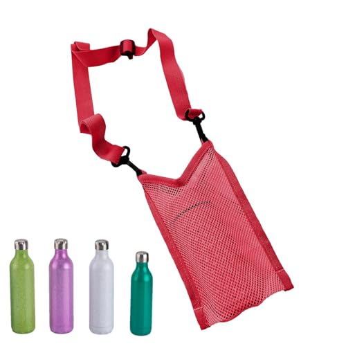 Tragetasche für Wasserflaschen, Netztasche mit verstellbarem Schultergurt, Wasserflaschen-Tragetasche für Outdoor-Freizeit, Becherabdeckung für Wandern, Camping, Spazierengehen, rot, Refer to von Nuyhgtr