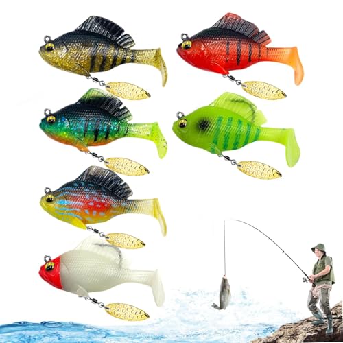 Swimbait-Köder, vormontierte weiche Angelköder mit Jigkopf - 6 Stück Weichköder für Forellen-Crappie-Barsch - Köderschwimmer, tolle Action mit Spinner, 3D-Augen, Barsch-Angelköder für Süß- und Salzwas von Nuyhgtr