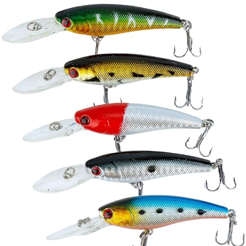 Angelköder, Angelköder-Set für Forelle, Barsch, Lachs, Zander, Hecht, Barsch, Topwater Köder für Süß- und Salzwasser, das beste Angelgeschenk für jedermann, 5 Stück (Minnow) von Nynch