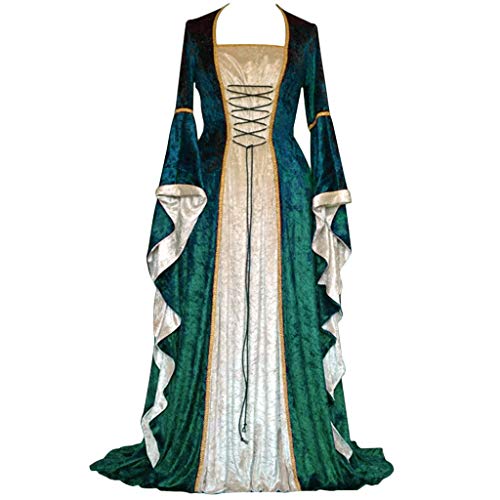 Damen Mittelalter Kleid Abendkleider Kostüm Kleidung Trompetenärmel Dress Festlich Renaissance Karneval Kostüme von Nyuiuo