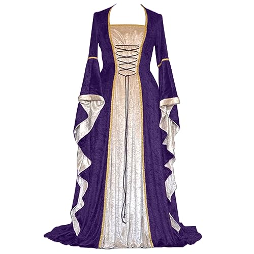 Damen Mittelalter Kleid Dress Große Größen Kostüm Karneval Traditionelles Irisches Kleidung Trompetenärmel Festlich Kostüme von Nyuiuo