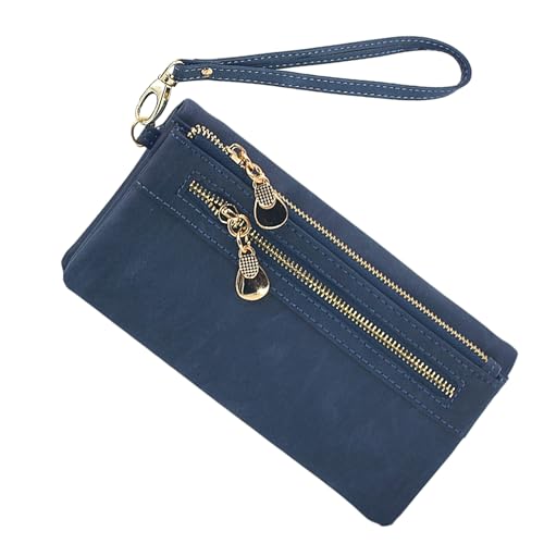 NyxSeat 1-teilige Lederbrieftasche, Geldbörse mit Reißverschluss, Damenhandtasche mit großem Fassungsvermögen, Lange Geldbörse, Geldbörse mit Mehreren Kartenfächern (blau) von NyxSeat