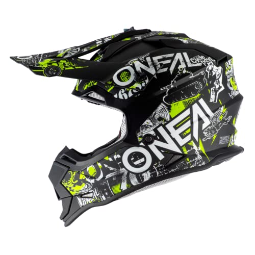 O'NEAL | Motocross-Helm | Kinder | MX Enduro | ABS-Schale, Lüftungsöffnungen für optimale Belüftung & Kühlung | 2SRS Helmet Attack Youth | Schwarz Neon-Gelb | Größe L von O'NEAL