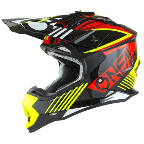 O'NEAL | Motocross-Helm | MX Enduro | ABS-Schale, Lüftungsöffnungen für optimale Belüftung & Kühlung | 2SRS Helmet Rush V.22 | Erwachsene | Rot Neon-Gelb | Größe XS von O'NEAL