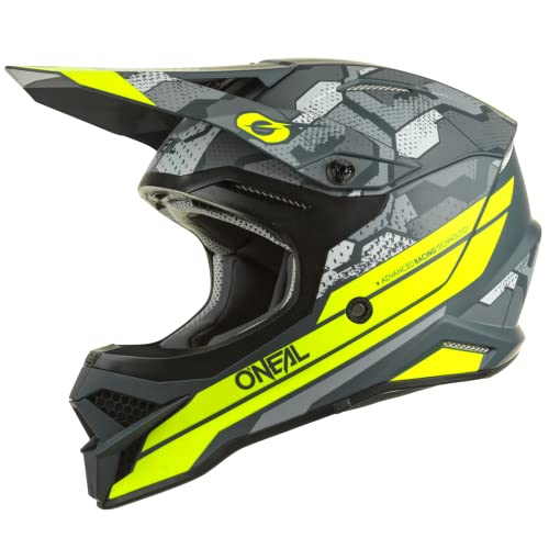 O'NEAL | Motocross-Helm | MX Enduro Motorrad | ABS-Schale, Lüftungsöffnungen für optimale Belüftung & Kühlung | 3SRS Helmet Camo V.22 | Erwachsene | Grau Neon-Gelb | M von O'NEAL