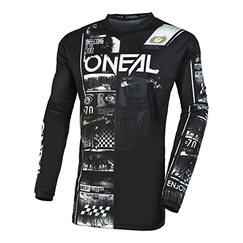 O'NEAL | Motocross-Shirt langarm | MX MTB Mountainbike | Passform für Maximale Bewegungsfreiheit, Eingenähter Ellbogenschutz | Element Jersey Attack V.23 | Erwachsene | Schwarz Weiß | Größe M von O'NEAL