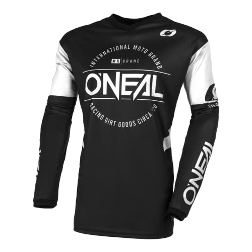 O'NEAL | Motocross-Trikot | Enduro MX | Atmungsaktives Material, gepolsterter Ellenbogenschutz, Passform für maximale Bewegungsfreiheit | Element Jersey Brand V.23 | Erwachsene | Schwarz Weiß | L von O'NEAL