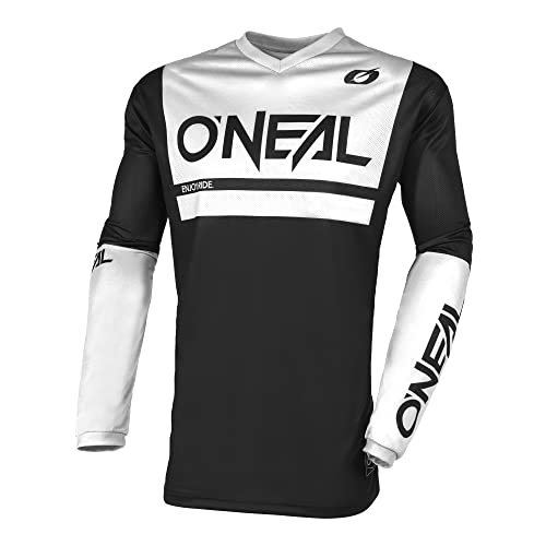 O'NEAL | Motocross-Trikot | Enduro MX | Atmungsaktives Material, gepolsterter Ellenbogenschutz, Passform für maximale Bewegungsfreiheit | Element Jersey Threat V.23 | Erwachsene | Schwarz Weiß | S von O'NEAL