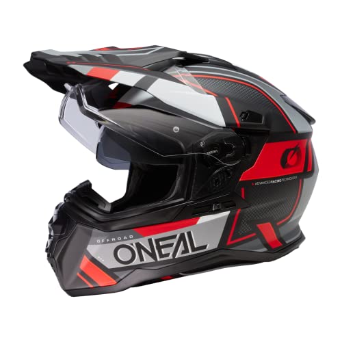 O'NEAL | Motorradhelm | Enduro Touring Adventure Street | Guter Fit, Pinlock & Bluetooth fähig, integrierte Sonnenblende | D-SRS Helmet Square V.23 | Erwachsene | Schwarz Grau Rot | M von O'NEAL