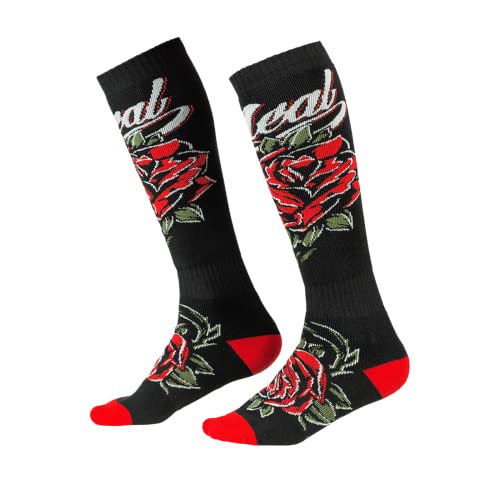 O'NEAL | Mountainbike Motocross Socken | MTB Downhill Freeride | Schweißabsorbierend, Verstärkter Fersen & Sohlenbereich | Pro MX Sock Roses | Unisex | Erwachsene | Schwarz Rot | Einheitsgröße von O'NEAL