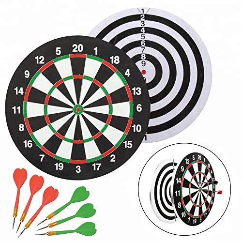 O&W Security Dartscheibe Dart Set 43,5 cm inkl. 6 Feilen mit Metallspitzen klassisch und Schwarz Weiß spielbar hochwertig ideal für die ganze Familie von O&W Security