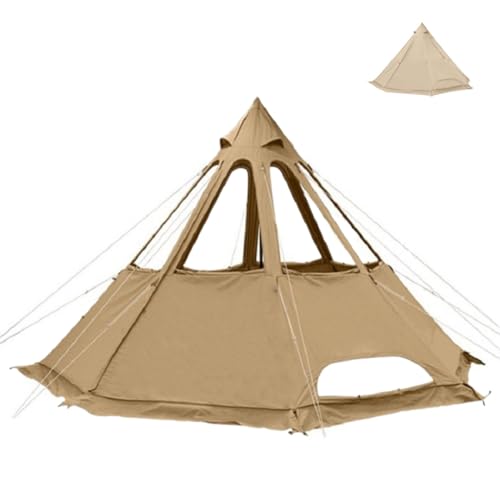 Großes Pyramiden Tipi Campingzelt, indisches Canvas Glockenzelt für 5–8 Personen, Familiencamping im Freien (Farbe : Camel) von O·Lankeji
