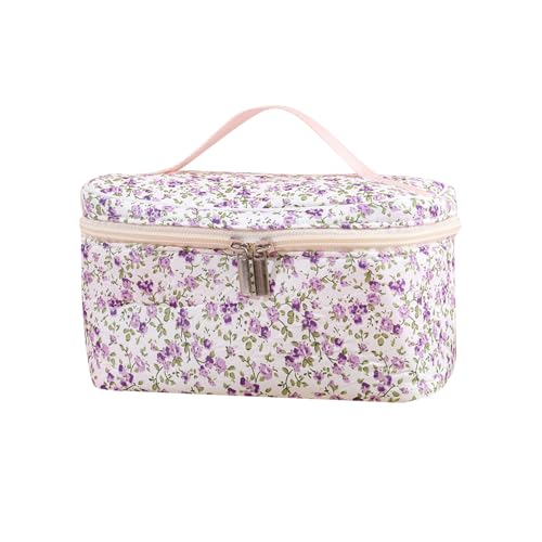 OAIEU Trendy Floral Cosmetic Zipper Organizer Pouch Tragbare einfache Reise-Kulturtasche für Frauen(Helles Lila) von OAIEU