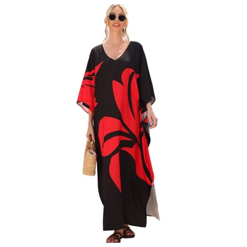 OAJABBGE Damen Strandkleid Mit Aufdruck Ganzlang Strandkleid Lockeres Lässiges Überkleid Bedrucktes Kaftan Kleid Überwurf Für Damen von OAJABBGE