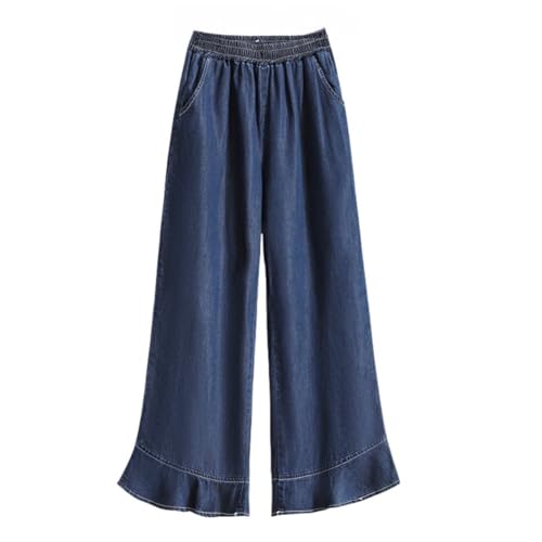 OATTIS Baumwoll-Denim-Hose Mit Weitem Bein, Dünne Und Lockere Freizeithose Für Damen, Schlankmachende Und Ausgestellte Hose Aus Eisseide, Lange Hose,Farbe1,M von OATTIS