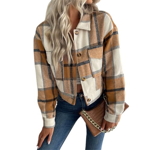 OATTIS Damen Herbst Und Winter Kurze Karierte Strickjacke Shirt Retro-Jacke Jacke,Farbe8,M von OATTIS