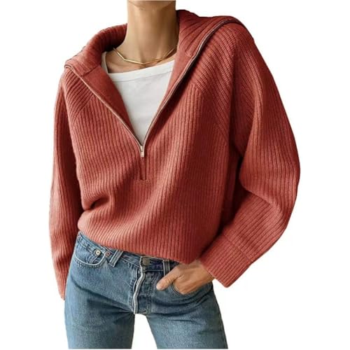 OATTIS Gestrickte Jumper Reißverschlüsse Verstärktes Sexy Drehen Unten Kragen Pullover Solide Langarm High Street Frauen Pullover Lose Herbst,Farbe5,XL von OATTIS