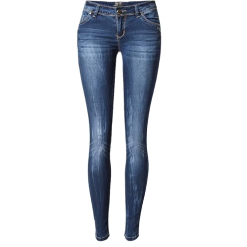 OATTIS Hose Jeans Damen Niedrige Taille Knopf Skinny Bleistift Jeans Kleine Füße Schlanke Damen Jeans Denim Hosen Kleidung,L von OATTIS