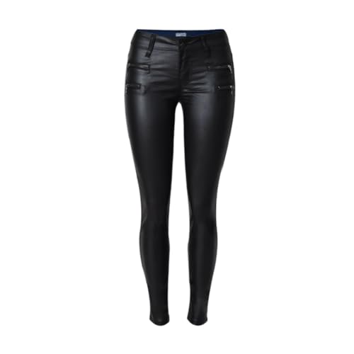 OATTIS Schwarze Damenhose Mit Niedriger Taille, Elastischen Füßen Und Doppelten Reißverschlüssen, PU-Lederhose Für Damen,XS von OATTIS