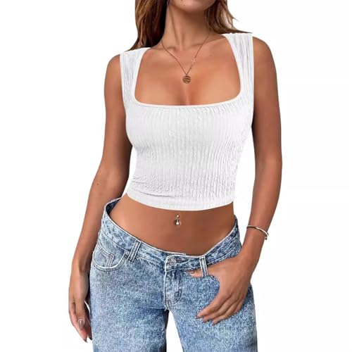 OATTIS Sommermode Damen Sexy Ärmelloses Crop-Top Mit Quadratischem Ausschnitt, Modische Weste,Farbe3,L von OATTIS