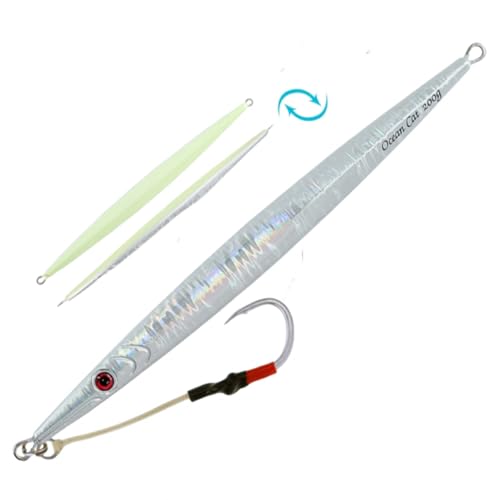 OceanCat Deep Water Fast Slow Metal Lead Jigging Angelköder 5 Farben Back Glow 160g / 200g / 250g / 300g, Silber, 250g von OCEAN CAT